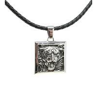 DALMARO Halskette Edelstahlkette Lederkette mit Anhänger Edelstahl 316L - TIGER AMULETT 05-05 Wikinger Biker Kette Schmuck Herren/Damen (Lederkette, TIGER AMULETT 05-05, 50 cm)