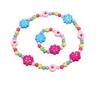 Damaiyyy Holz Kinder Schmuck Set,Blume Freundschaftsarmband Blume Perlen Halskette und Armband Geschenk für Mädchen Geburtstag Party Dress Up Kostüm Zubehör