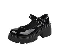 Dame Mary Janes Schuhe Pumps Chunky High Heel Kleid Schuhe Dicker Absatz Pumps für Damen Riemen Wohnungen Seicht Mund Japanisch Süß Lolita Prinzessin Freizeitschuhe Runde Zehe Riemchensandalen