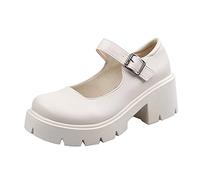 Dame Mary Janes Schuhe Pumps Chunky High Heel Kleid Schuhe Dicker Absatz Pumps für Damen Riemen Wohnungen Seicht Mund Japanisch Süß Lolita Prinzessin Freizeitschuhe Runde Zehe Riemchensandalen