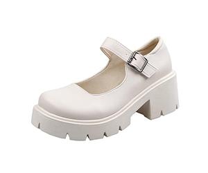 Dame Mary Janes Schuhe Pumps Chunky High Heel Kleid Schuhe Dicker Absatz Pumps für Damen Riemen Wohnungen Seicht Mund Japanisch Süß Lolita Prinzessin Freizeitschuhe Runde Zehe Riemchensandalen