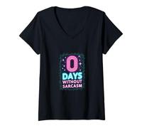 Damen 0 Days Without Sarcasm Lustiger Spruch Retro Style T-Shirt mit V-Ausschnitt