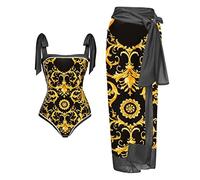 Damen 1-teilige Badebekleidung + 1-teiliges Vertuschung-Badeanzug mit Vintage-Print Monokini-Bikini 2-teilige Badeanzüge zweiteiliges Tankini-Set Stylische T Shirts (XL,A-a)