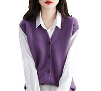 Damen 100% Kaschmir Cardigan Weste Solid Gestrickt Ärmellos Cardigan Pullover V-Ausschnitt Kurze Weste, violett, 42