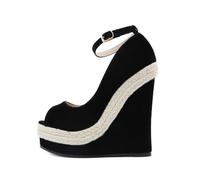 Damen 16cm Ultra High Plateau Keilsandalen - Sommer High Heels für Pole Dance, Nachtclub, Modenschau, Hochzeit,Schwarz,36 EU