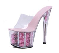 Damen 17CM Clear Crystal Plateau High Heels Sandalen Pole Dance High Heels Sexy Stripper Party Kleid Pumps Größe 34-44EU,Rosa,42 EU