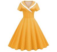 Damen 1950er Vintage Retro Cocktailkleid Faltenrock Knielang A-Line für Hochzeit Sommerkleid Partykleid Swing Ärmellos 60er Jahre Elegant Rockabilly Kleider Midilang V-Ausschnitt Midi Swingkleid