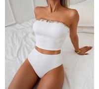 Damen 2 Teile Set Frühling Pause, strukturierter Bikini-Oberteil mit Spaghettiträgern & High-Waist-Hose, Muschel- und Seestern-Dekor, Erwachsenen Bade