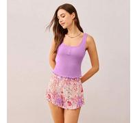 Damen 2-teiliges süßes Schlafanzug-Set mit geripptem Tanktop und Shorts mit Blumenmuster, grafisch