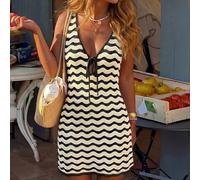 Damen 2026 Neue Mode gestricktes gestreiftes Schleifen-Design ärmelloses Sommer Slim Fit Kontrastfarben gestreiftes Cover-Up Kurz-Kleid Urlaub Strand,