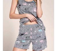Damen 2er Set Cartoon Eule Muster Träger-Top und Shorts Schlafanzug, Sommer Loungewear