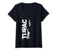 Damen 2Pac Hip Hop Rap Music Side Photo by Rock Off T-Shirt mit V-Ausschnitt