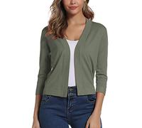 Damen 3/4 Ärmel Open Front Bolero Strickjacke Shrug Solid Cardigan Top (S, Helles Olivgrün)
