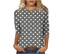 Damen 3/4 Ärmel Tops Polka-Punkte Druck Langarmshirt Modische Rundhals Bluse Slim Fit Langarm Tshirt Sommer Dünne Pullover Bequem Basic Oberteile Weich Longsleeve T-Shirt Baumwolle Laufshirt S-5XL