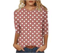 Damen 3/4 Ärmel Tops Polka-Punkte Druck Langarmshirt Modische Rundhals Bluse Slim Fit Langarm Tshirt Sommer Dünne Pullover Bequem Basic Oberteile Weich Longsleeve T-Shirt Baumwolle Laufshirt S-5XL