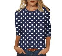 Damen 3/4 Ärmel Tops Polka-Punkte Druck Langarmshirt Modische Rundhals Bluse Slim Fit Langarm Tshirt Sommer Dünne Pullover Bequem Basic Oberteile Weich Longsleeve T-Shirt Baumwolle Laufshirt S-5XL