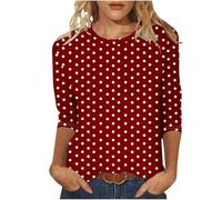 Damen 3/4 Ärmel Tops Polka-Punkte Druck Langarmshirt Modische Rundhals Bluse Slim Fit Langarm Tshirt Sommer Dünne Pullover Bequem Basic Oberteile Weich Longsleeve T-Shirt Baumwolle Laufshirt S-5XL