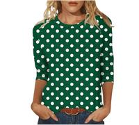 Damen 3/4 Ärmel Tops Polka-Punkte Druck Langarmshirt Modische Rundhals Bluse Slim Fit Langarm Tshirt Sommer Dünne Pullover Bequem Basic Oberteile Weich Longsleeve T-Shirt Baumwolle Laufshirt S-5XL
