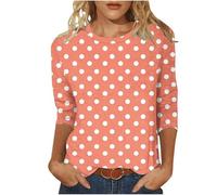 Damen 3/4 Ärmel Tops Polka-Punkte Druck Langarmshirt Modische Rundhals Bluse Slim Fit Langarm Tshirt Sommer Dünne Pullover Bequem Basic Oberteile Weich Longsleeve T-Shirt Baumwolle Laufshirt S-5XL
