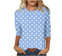 Damen 3/4 Ärmel Tops Polka-Punkte Druck Langarmshirt Modische Rundhals Bluse Slim Fit Langarm Tshirt Sommer Dünne Pullover Bequem Basic Oberteile Weich Longsleeve T-Shirt Baumwolle Laufshirt S-5XL