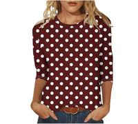 Damen 3/4 Ärmel Tops Polka-Punkte Druck Langarmshirt Modische Rundhals Bluse Slim Fit Langarm Tshirt Sommer Dünne Pullover Bequem Basic Oberteile Weich Longsleeve T-Shirt Baumwolle Laufshirt S-5XL