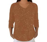 Damen 3/4 Arm blusen Elegant V-Ausschnitt Tunika mit Rüschenärmel Glitzer Festliche Oberteile für Alltags Disco Festival Party 70er Jahre Oberteil Langarm T-Shirt Bluse Cap Ärmel Freizeit Tunika