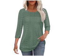 Damen 3/4 Arm Shirt Rundhals Tshirt Leichte Bluse Klassische Oberteil Basic Tops Einfarbig Oberteile Skinny Shirt Bequem Lässiges Blusenshirt Business Longtops Outdoor Damenblusen