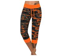 Damen 3/4 Caprihose Camouflage Trainingshose Premium Druck Sporthose Schick Elastische Hose Sport Fitness Jogginghose Shorts Sommerhose Knielang Freizeithose mit Kordelzug Capri Leggings