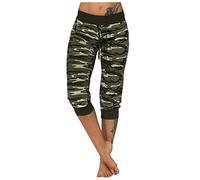 Damen 3/4 Caprihose Camouflage Trainingshose Premium Druck Sporthose Schick Elastische Hose Sport Fitness Jogginghose Shorts Sommerhose Knielang Freizeithose mit Kordelzug Capri Leggings