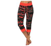 Damen 3/4 Caprihose Camouflage Trainingshose Premium Druck Sporthose Schick Elastische Hose Sport Fitness Jogginghose Shorts Sommerhose Knielang Freizeithose mit Kordelzug Capri Leggings