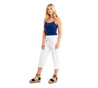 Damen 3/4 Länge Leinenhose Semi Fitted Shape, Front Styled Pockets With DTM Rib Trim, Italian Women Summer Three Quarter, Capri Cropped 3/4 Pants, Stretch Fit Functional DTM Draw Cord Hose, weiß, 34