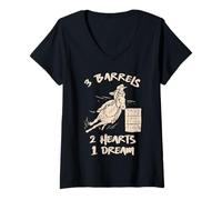 Damen 3 Fässer 2 Herzen 1 Traum Lustiges Fassrennen T-Shirt mit V-Ausschnitt