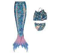 Damen 3-Teiliger Badeanzug Fischschuppen Druck Bademode mit Bikinihose und Neckholder Bikinitop Sommer Schwimmanzug Sets Bikini Badeanzüge Swimsuit Sexy Badekleid Badebekleidung (Blau, S)