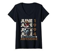 Damen 32nd Birthday Dog Lover June 1996 Vintage 32 Years Old Men T-Shirt mit V-Ausschnitt