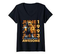 Damen 33rd Birthday Bear Beer June 1993 Vintage 33 Years Old T-Shirt mit V-Ausschnitt
