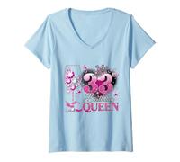 Damen 33rd Birthday Queen Pink Wine 33 Years Old Women Girls T-Shirt mit V-Ausschnitt