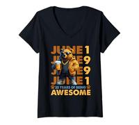 Damen 35th Birthday Bear Beer June 1991 Vintage 35 Years Old T-Shirt mit V-Ausschnitt