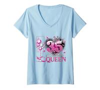 Damen 35th Birthday Queen Pink Wine 35 Years Old Women Girls T-Shirt mit V-Ausschnitt