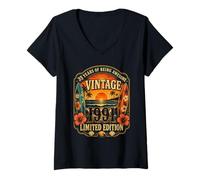 Damen 35th Birthday Tropical Vintage 1991 35 Years Old Men Women T-Shirt mit V-Ausschnitt