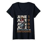 Damen 37th Birthday Dog Lover June 1996 Vintage 37 Years Old Men T-Shirt mit V-Ausschnitt