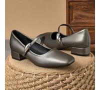 Damen 3cm Stoff-ummantelter Absatz Schwarz Mode vielseitig Marineblau, Kaffee, Burgund Mary Jane Niedriger Klotz Absatz Elegante Ballerinas