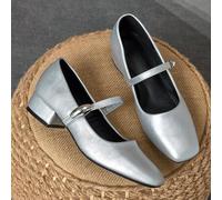 Damen 3cm Stoff-ummantelter Absatz Schwarz Mode vielseitig Marineblau, Kaffee, Burgund Niedriger Klobiger Absatz Elegante Mary Jane Ballerinas