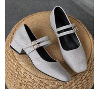 Damen 3cm Stoff-ummantelter Absatz Schwarz Mode vielseitig Marineblau, Kaffee, Burgund Niedriger Klobiger Absatz Elegante Mary Jane Ballerinas