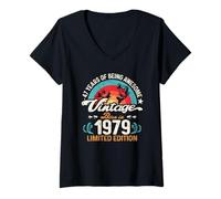 Damen 47. Geburtstag 47 Jahre alte Angelfreunde Angler Geboren 1979 T-Shirt mit V-Ausschnitt