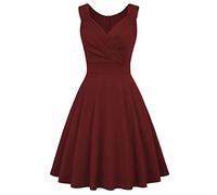 Damen 50er 60er Jahre Vintage Ärmellos V-Ausschnitt Cocktail Swing Kleid 1950er Jahre Hochzeit Semi Formale Party Rockabilly Abend Abschlussball Kleid, Burgunder, XX-Large