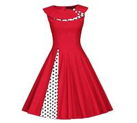 Damen 50er 60er Jahre Vintage Ärmelloses Polka Dot Cocktail Swing Kleid Retro Audrey Hepburn Patchwork Midi Abend Rockabilly Kleid, rot, Mittel