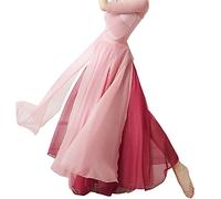 Damen 720 Grad Elegante Verlaufsfarbe Chiffon-Rock Doppelschicht Großer Swing-Rock Ethnischer Stil Flamenca Bühnenkostüm Chinesische Klassik Tanzen Sie fließenden Split-Rock Pink XS