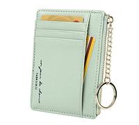 Damen 8 Karten Schmal Minimalistischer Kartenhalter Hüllen Kartenetui Portemonnaie Schlüsselanhänger Front Tasche Geldbörse Mini Kreditkarten Etuis, Grün