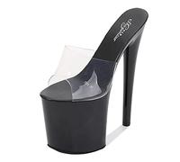 Damen 8 Zoll Stiletto High Heel Plateau Sandalen Sexy Stripper Party Club Pole Dancing Pantoletten Sandalen Schuhe Plus Größe Unisex,Schwarz,39 EU