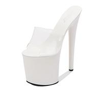 Damen 8 Zoll Stiletto High Heel Plateau Sandalen Sexy Stripper Party Club Pole Dancing Pantoletten Sandalen Schuhe Plus Größe Unisex,Weiß,40 EU